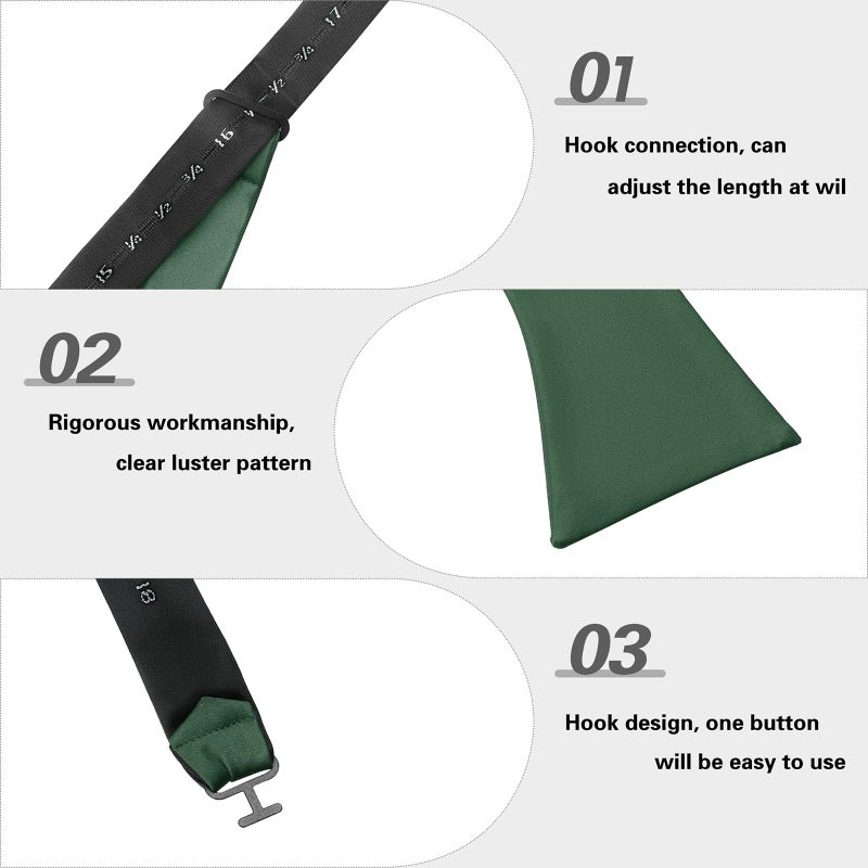 PenSee Mens Self Bow Tie Dark Green Solid Jacquard Woven Bowtie(Hunter Green) - Image 4